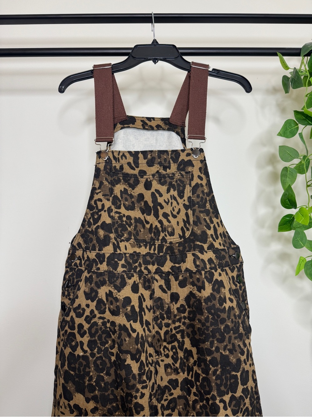 Cider Denim Leopard Wide Leg Oversized Overalls Jumpsuit size L Large Viral - Picture 4 of 12